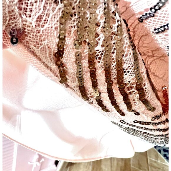 BCBGMAXAZRIA Size L Savannah Long-Back Sequined Top Blush Dark Bare Pink - Picture 10 of 16